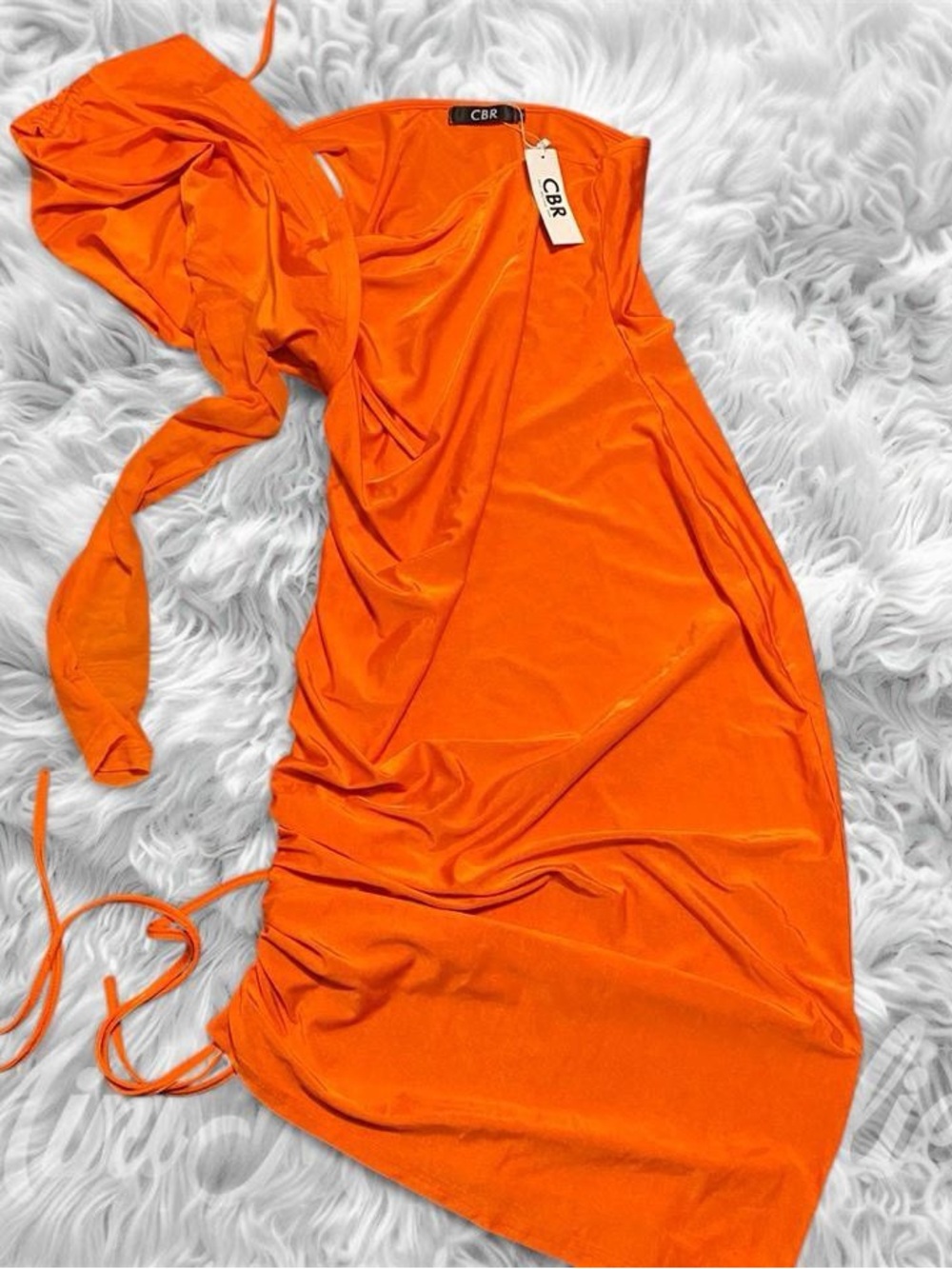CBR Bright Orange One-Shoulder Ruched Dress